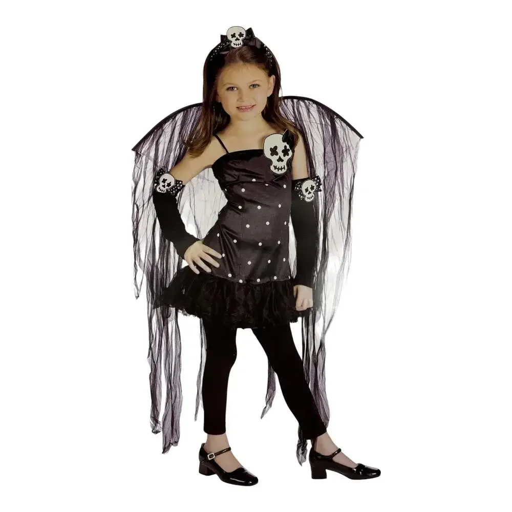Skull Fairy Black Witch Girl's Size Child Small 4-6 Halloween Costume Wings